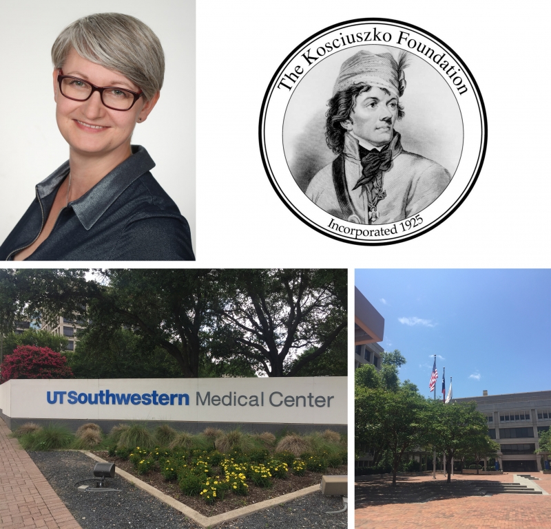 collage of photots: portrait of Uruska, Kosciuszko Foundation logo and photos of campus